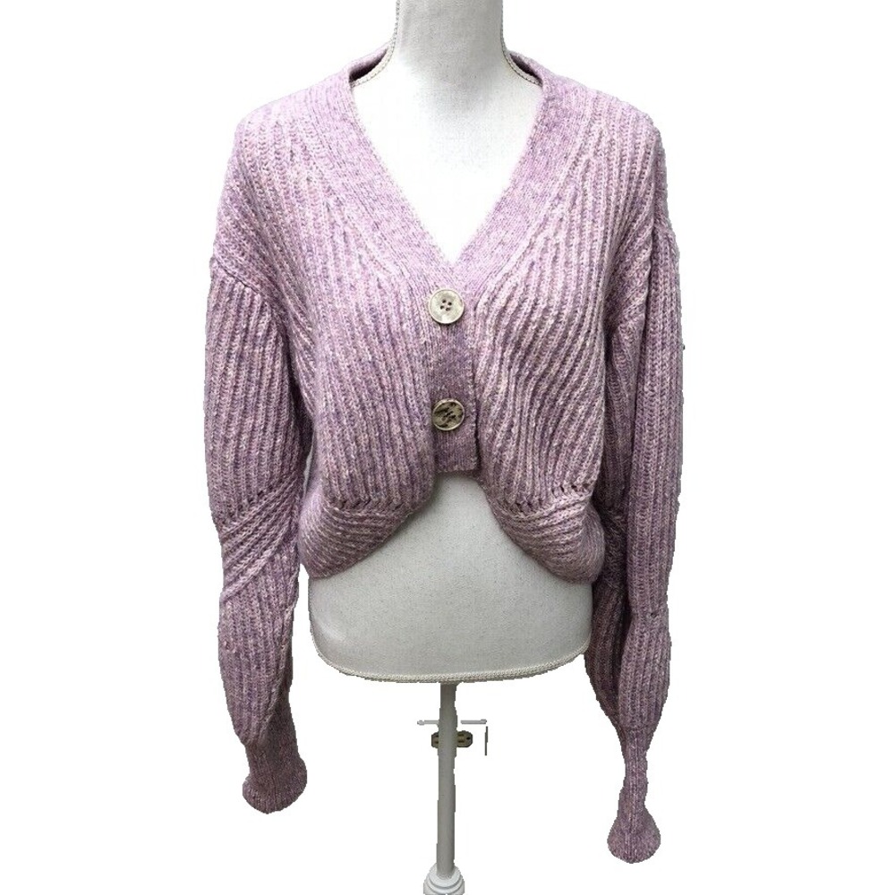 Magali Pascal Sienna Cardigan Sweater Womens Large 10 Lavender Cropped Boho